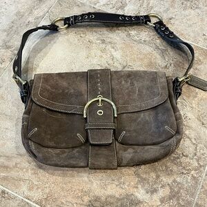 VTG Coach SoHo Dark Brown Suede Shoulder Bag with Chocolate Brown Strap